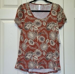 NWT Rust & Greenish Cream Black Floral Short Sleeve Top LuLaRoe Classic T Small